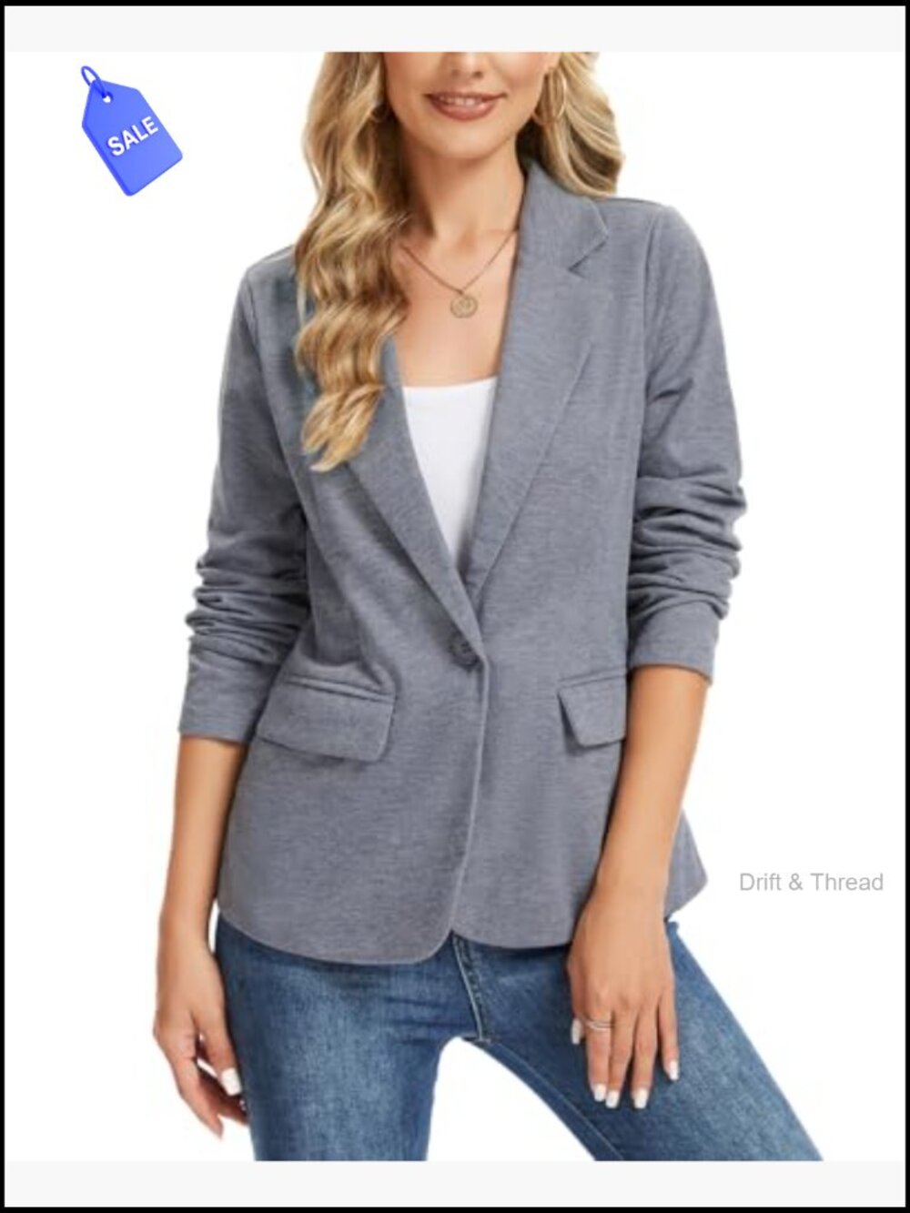 Long Sleeve Jersey Knit Blazer with Pockets, Notch Collar, Office Casual - Picture 4 of 7